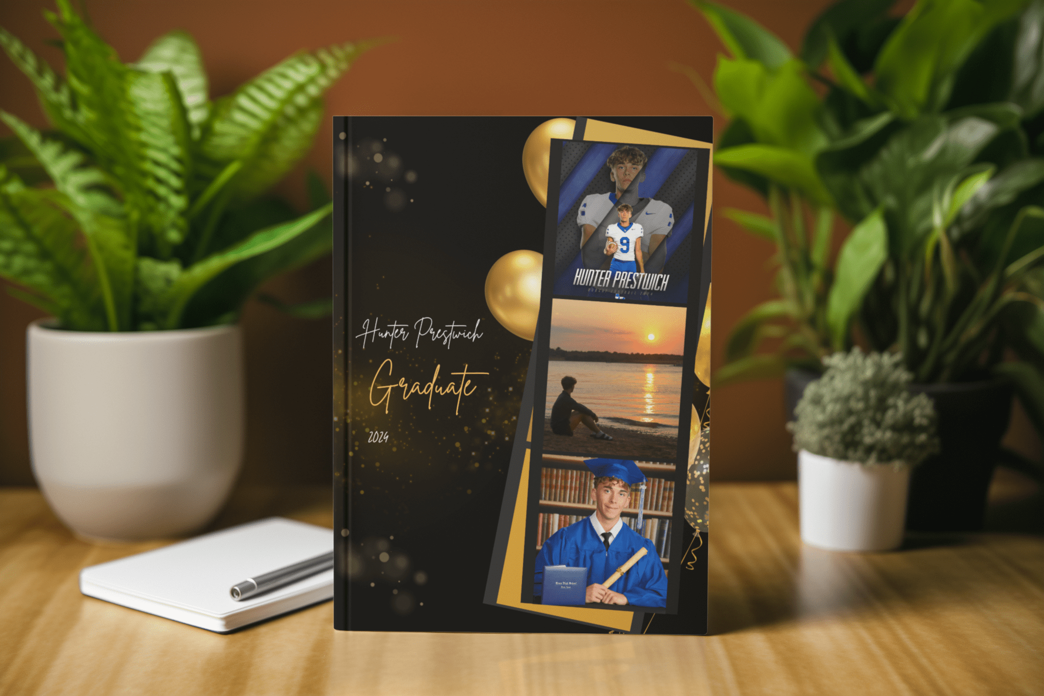 Custom made graduation book featuring a personalized slideshow and elegant cover design.